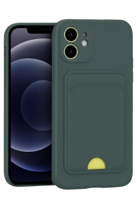 Apple iPhone 11 Kılıf Kelvin Kartvizitli Silikon - Koyu Yeşil