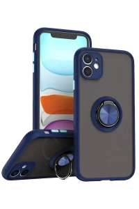 Apple iPhone 11 Kılıf Montreal Yüzüklü Silikon Kapak - Lacivert