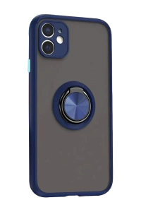 Apple iPhone 11 Kılıf Montreal Yüzüklü Silikon Kapak - Lacivert