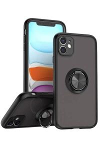Apple iPhone 11 Kılıf Montreal Yüzüklü Silikon Kapak - Siyah