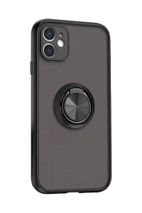 Apple iPhone 11 Kılıf Montreal Yüzüklü Silikon Kapak - Siyah