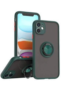 Apple iPhone 11 Kılıf Montreal Yüzüklü Silikon Kapak - Yeşil