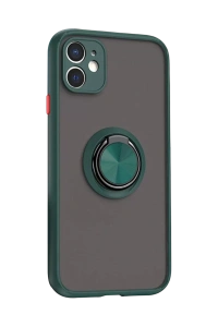 Apple iPhone 11 Kılıf Montreal Yüzüklü Silikon Kapak - Yeşil