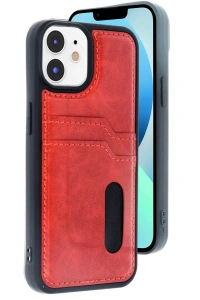 Apple iPhone 11 Kılıf Sara Kartvizitli Deri Kılıf - Kırmızı