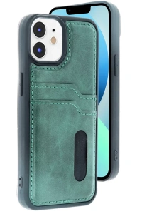 Apple iPhone 11 Kılıf Sara Kartvizitli Deri Kılıf - Koyu Yeşil