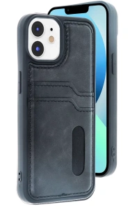 Apple iPhone 11 Kılıf Sara Kartvizitli Deri Kılıf - Siyah