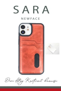 Apple iPhone 11 Kılıf Sara Kartvizitli Deri Kılıf - Siyah