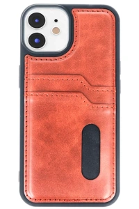 Apple iPhone 11 Kılıf Sara Kartvizitli Deri Kılıf - Taba