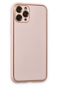 Apple iPhone 11 Pro Kılıf Coco Deri Silikon Kapak - Pudra