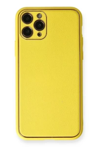 Apple iPhone 11 Pro Kılıf Coco Deri Silikon Kapak - Sarı