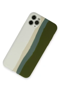 Apple iPhone 11 Pro Kılıf Ebruli Lansman Silikon - Beyaz-Yeşil