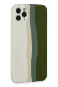 Apple iPhone 11 Pro Kılıf Ebruli Lansman Silikon - Beyaz-Yeşil