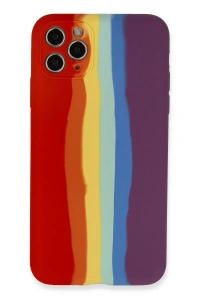 Apple iPhone 11 Pro Kılıf Ebruli Lansman Silikon - Kırmızı-Mor