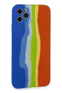 Apple iPhone 11 Pro Kılıf Ebruli Lansman Silikon - Mavi-Turuncu