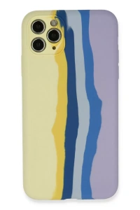 Apple iPhone 11 Pro Kılıf Ebruli Lansman Silikon - Sarı-Lila