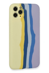 Apple iPhone 11 Pro Kılıf Ebruli Lansman Silikon - Sarı-Lila
