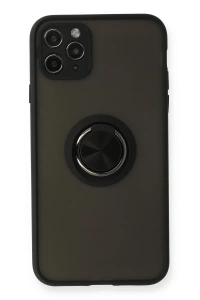 Apple iPhone 11 Pro Kılıf Montreal Yüzüklü Silikon Kapak - Siyah