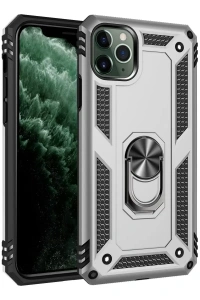 Apple iPhone 11 Pro Kılıf Sofya Yüzüklü Silikon Kapak - Gümüş