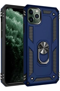 Apple iPhone 11 Pro Kılıf Sofya Yüzüklü Silikon Kapak - Lacivert