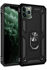 Apple iPhone 11 Pro Kılıf Sofya Yüzüklü Silikon Kapak - Siyah