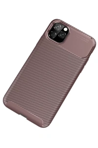 Apple iPhone 11 Pro Max Kılıf Auto Focus Karbon Kapak - Kahverengi