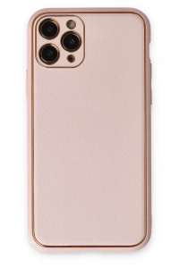 Apple iPhone 11 Pro Max Kılıf Coco Deri Silikon Kapak - Pudra