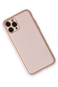 Apple iPhone 11 Pro Max Kılıf Coco Deri Silikon Kapak - Pudra