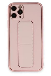 Apple iPhone 11 Pro Max Kılıf Coco Deri Standlı Kapak - Pembe