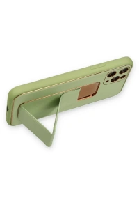 Apple iPhone 11 Pro Max Kılıf Coco Deri Standlı Kapak - Su Yeşili