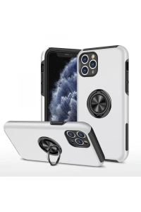Apple iPhone 11 Pro Max Kılıf Elit Yüzüklü Kapak - Gümüş