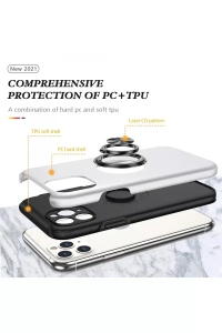 Apple iPhone 11 Pro Max Kılıf Elit Yüzüklü Kapak - Gümüş