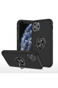 Apple iPhone 11 Pro Max Kılıf Elit Yüzüklü Kapak - Siyah