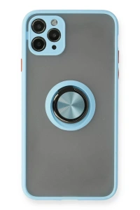 Apple iPhone 11 Pro Max Kılıf Montreal Yüzüklü Silikon Kapak - Buz Mavi