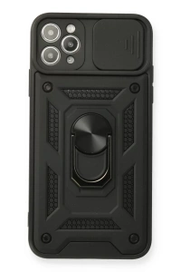 Apple iPhone 11 Pro Max Kılıf Pars Lens Yüzüklü Silikon - Siyah