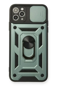 Apple iPhone 11 Pro Max Kılıf Pars Lens Yüzüklü Silikon - Yeşil
