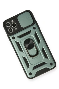 Apple iPhone 11 Pro Max Kılıf Pars Lens Yüzüklü Silikon - Yeşil