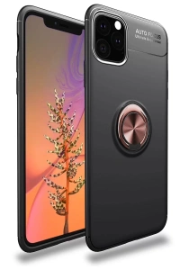 Apple iPhone 11 Pro Max Kılıf Range Yüzüklü Silikon - Siyah-Gold