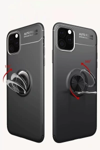 Apple iPhone 11 Pro Max Kılıf Range Yüzüklü Silikon - Siyah-Gold