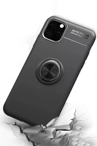 Apple iPhone 11 Pro Max Kılıf Range Yüzüklü Silikon - Siyah-Gold