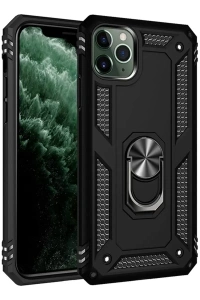 Apple iPhone 11 Pro Max Kılıf Sofya Yüzüklü Silikon Kapak - Siyah