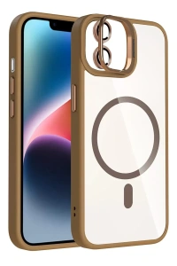 Apple iPhone 11 Remim Lensli Magsafe Standlı Kapak - Kahverengi