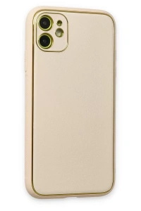 Apple iPhone 12 Kılıf Coco Deri Silikon Kapak - Gold