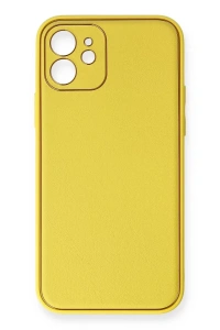 Apple iPhone 12 Kılıf Coco Deri Silikon Kapak - Sarı