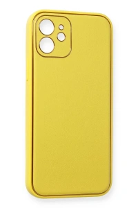 Apple iPhone 12 Kılıf Coco Deri Silikon Kapak - Sarı