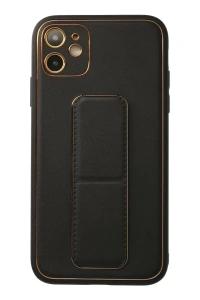 Apple iPhone 12 Kılıf Coco Deri Standlı Kapak - Siyah