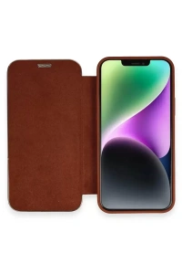 Apple iPhone 12 Kılıf Dolpin Kapaklı - Kahverengi