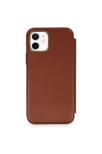 Apple iPhone 12 Kılıf Dolpin Kapaklı - Kahverengi