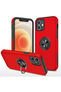 Apple iPhone 12 Kılıf Elit Yüzüklü Kapak - Kırmızı