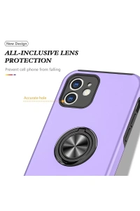 Apple iPhone 12 Kılıf Elit Yüzüklü Kapak - Mor