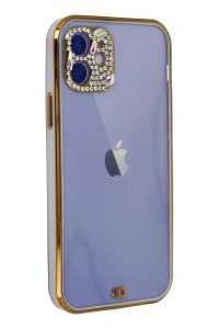 Apple iPhone 12 Kılıf Liva Taşlı Silikon - Mor